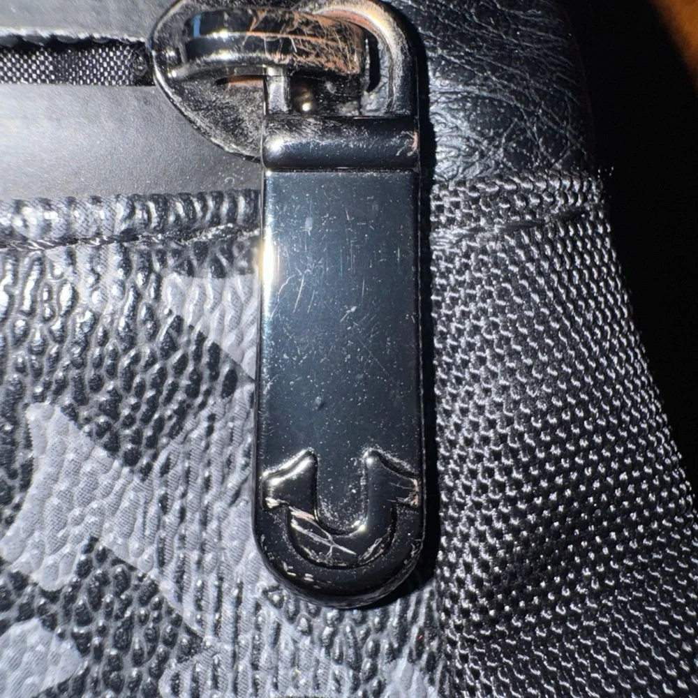 True Religion Black Patterned Sling Bag with Logo Patch